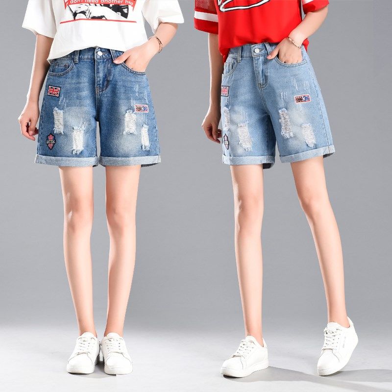 牛仔短褲女夏2019新款高腰松緊腰顯瘦闊腿卷邊韓版五分褲大碼寬松在類目 女裝/女士精品, 牛仔褲中 - 來自Buy2taobao.com提供專業的淘寶代購服務