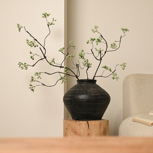 宋代美学花瓶摆件仿真干花马桑果花束客厅插花干花花盆复古陶罐