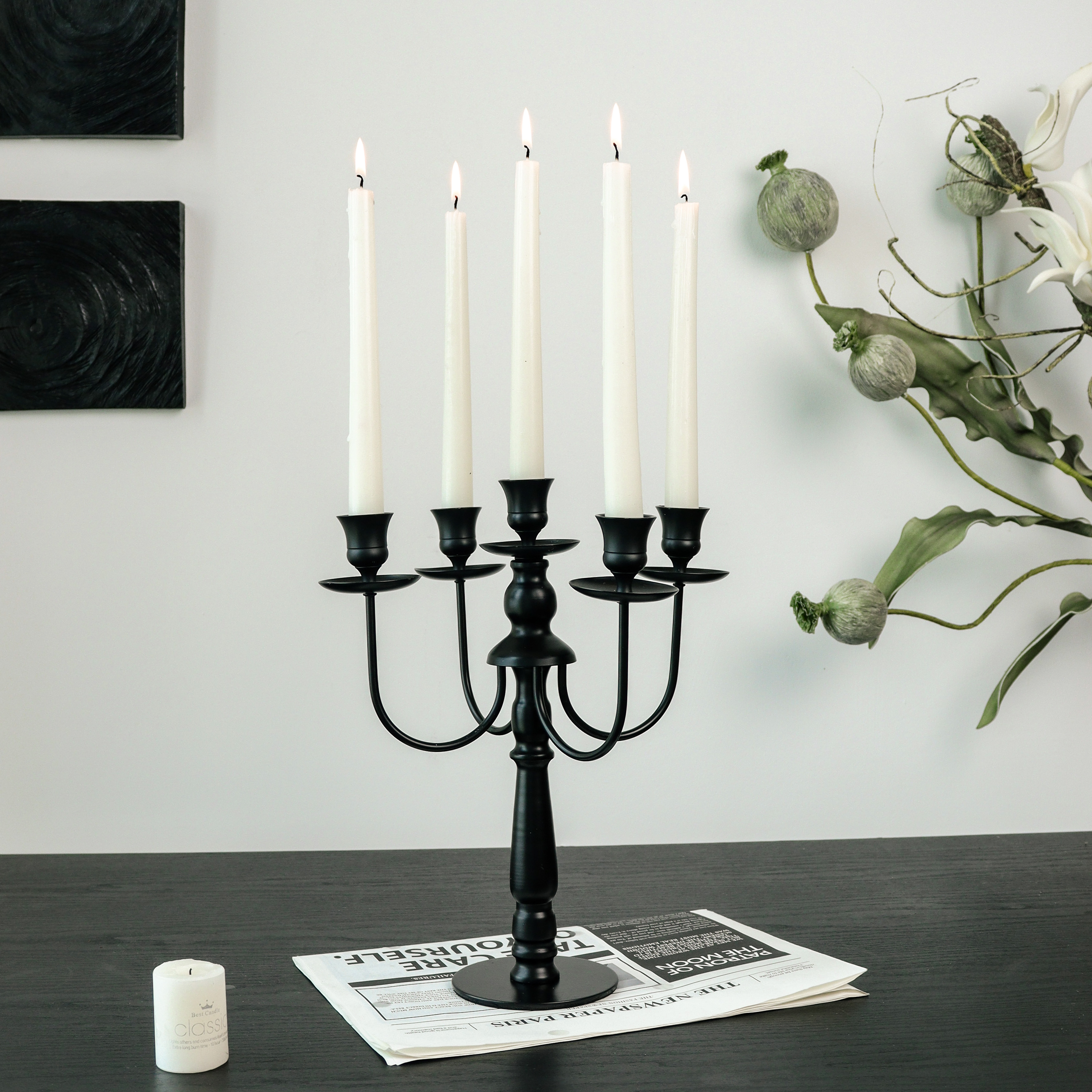 欧式复古家用餐桌黑色烛台摆件