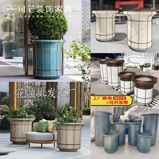 玻璃钢花盆组合成品花池花钵户外景观不锈钢花器树池带轮花箱定制