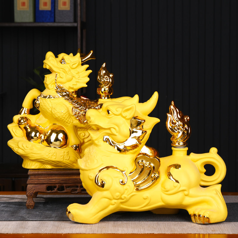 景德镇镀金陶瓷酒瓶 五斤装貔貅麒麟密封空酒坛子5斤装带礼盒酒具