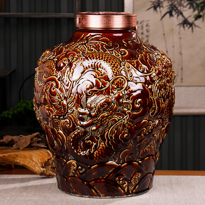 景德镇仿古陶瓷酒瓶 五十斤装高温颜色釉雕刻空酒坛 50斤装酒缸