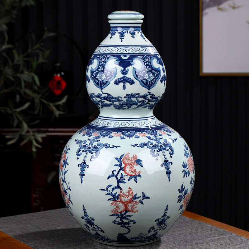 景德镇仿古陶瓷酒瓶二十斤装手绘青花釉里红葫芦密封空酒坛20斤装