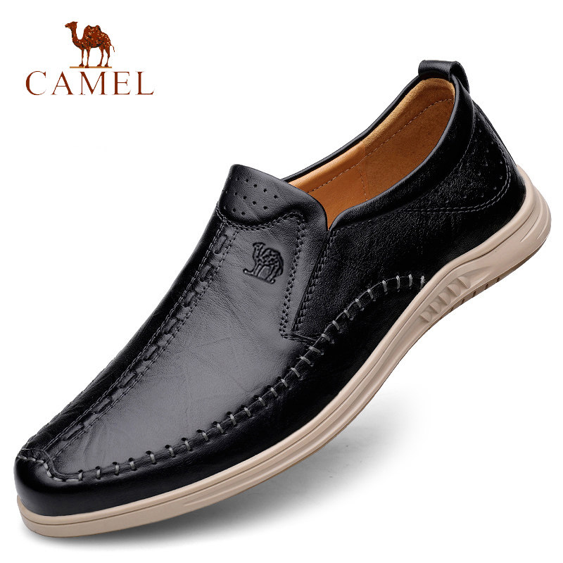 Camel/骆驼男鞋2026新款头层牛皮透气休闲鞋男潮流百搭一脚蹬皮鞋