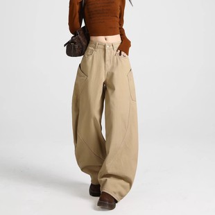 设计感廓形口袋阔腿牛仔裤 MDCW 女春秋新款 复古弯刀裤 STUDIO美式