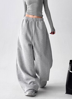 MDCW STUDIO灰色经典运动裤女2025秋季新款高腰显瘦休闲裤阔腿裤