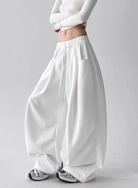 MDCW STUDIO简约休闲白色工装裤女2025秋季新款抽绳设计感阔腿裤