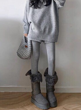 MDCW STUDIO烟灰色打底裤外穿女外穿2025秋冬压力瘦腿加绒不掉档