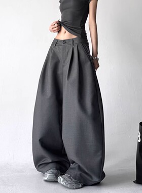 MDCW STUDIO灰色西装裤女2026春季新款高腰阔腿裤宽松显瘦休闲裤