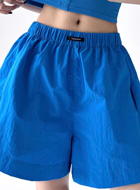 MDCW STUDIO蓝色短裤女2026新款夏季显瘦爆款热裤阔腿休闲速干裤