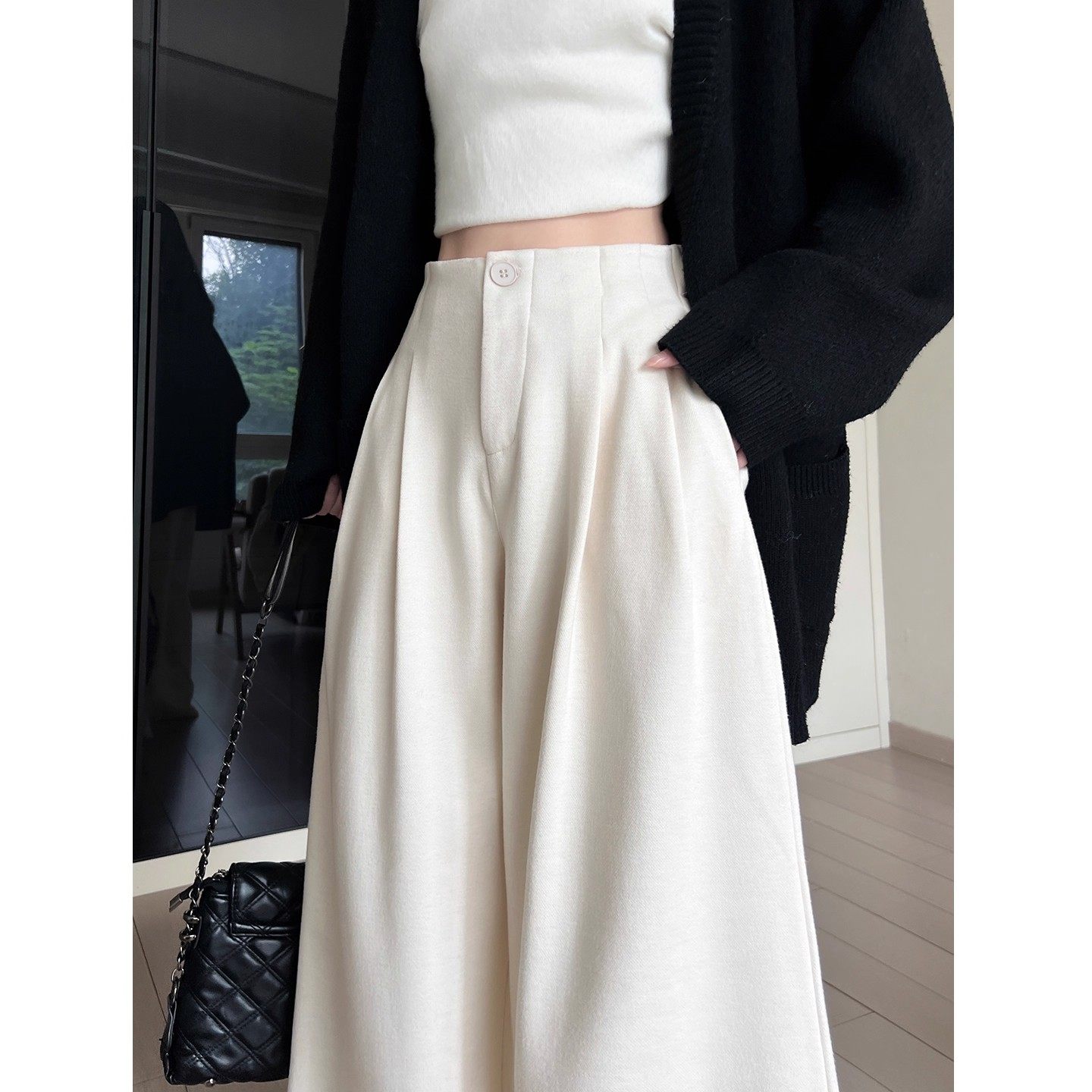 MDCW STUDIO米白色毛呢西装裤女2025秋冬新款加绒加厚糯米阔腿裤,女装/女士精品,休闲裤,淘宝优惠券,粉丝福利购,淘宝优惠卷