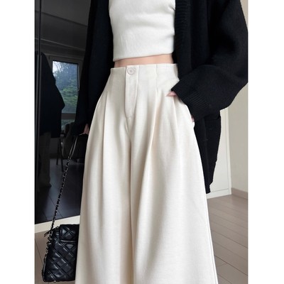 MDCWSTUDIO米白色毛呢加厚阔腿裤