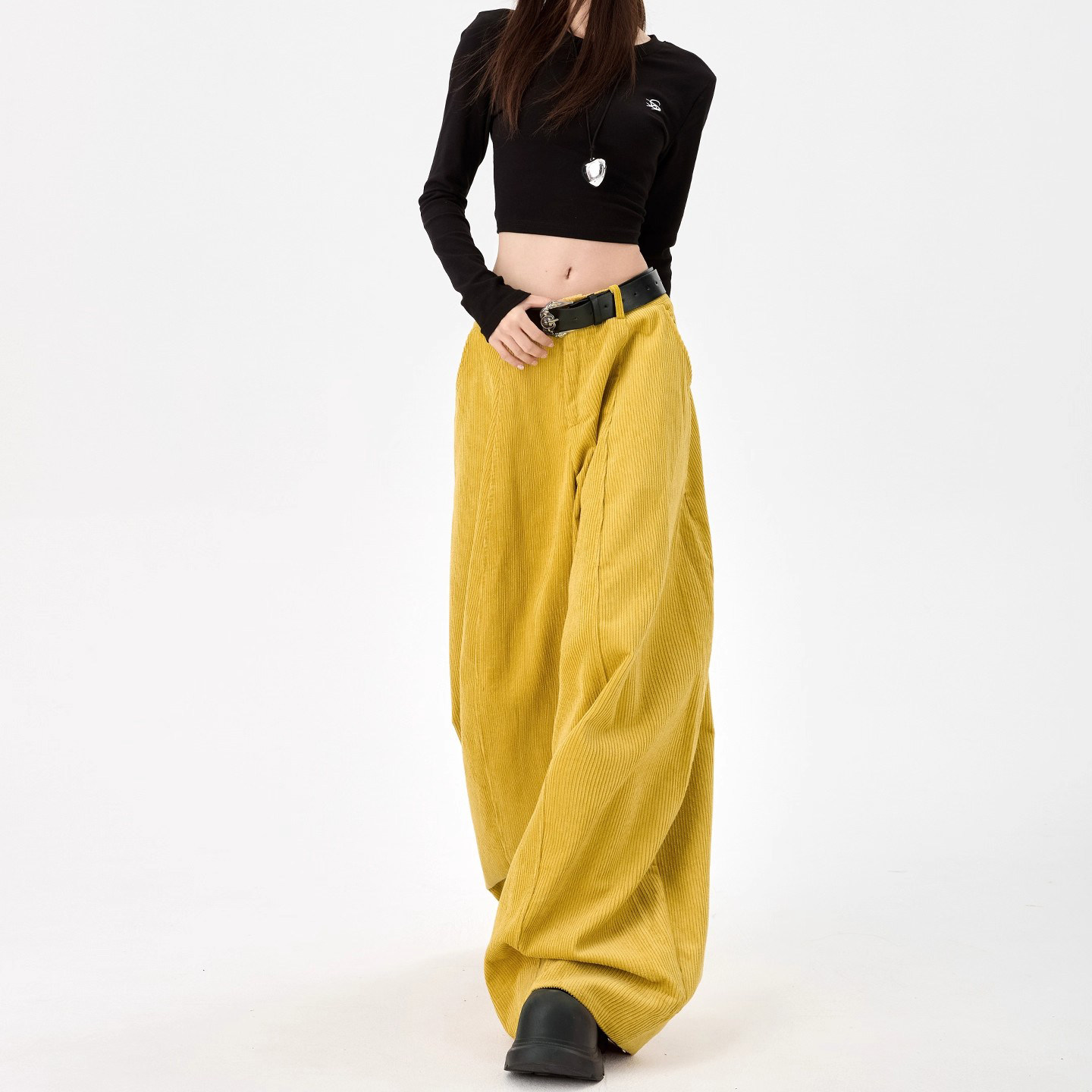 MDCWSTUDIO黄色灯芯绒阔腿裤显瘦