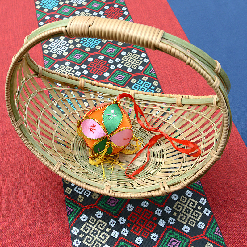广西民族手工艺品 手编花篮手提竹篮竹编制品 水果篮收纳筐购物篮