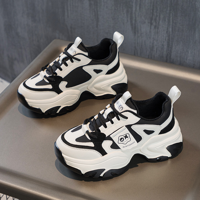 爆款厚底老爹鞋女2025春季新款休闲运动鞋百搭真皮女鞋增高跑步鞋