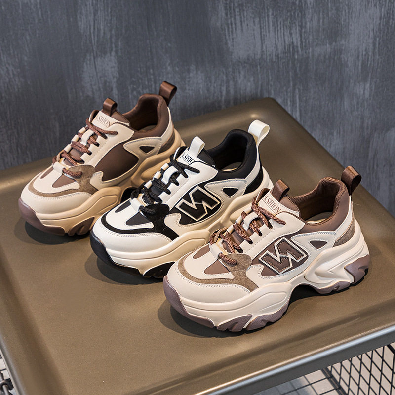 真皮厚底增高老爹鞋女2025新款春季爆款网面透气跑步百搭运动休闲