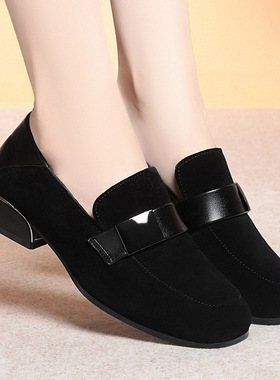 24秋新款女单皮鞋中跟粗跟牛绒复古女靴单鞋LY95021加大码41