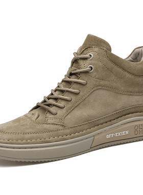 2003男鞋中高帮板鞋秋冬系带磨砂手工平底复古运动休闲鞋青年大码