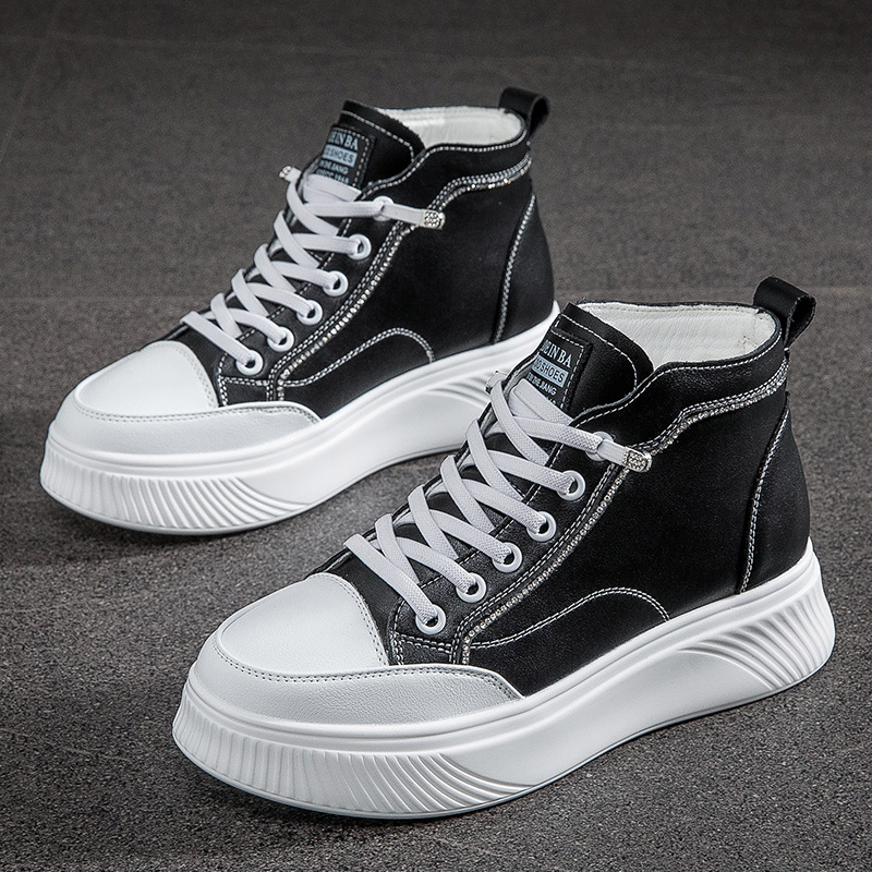 秋季新款高帮小白鞋女真皮休闲时尚韩版松糕女鞋爆款运动增高