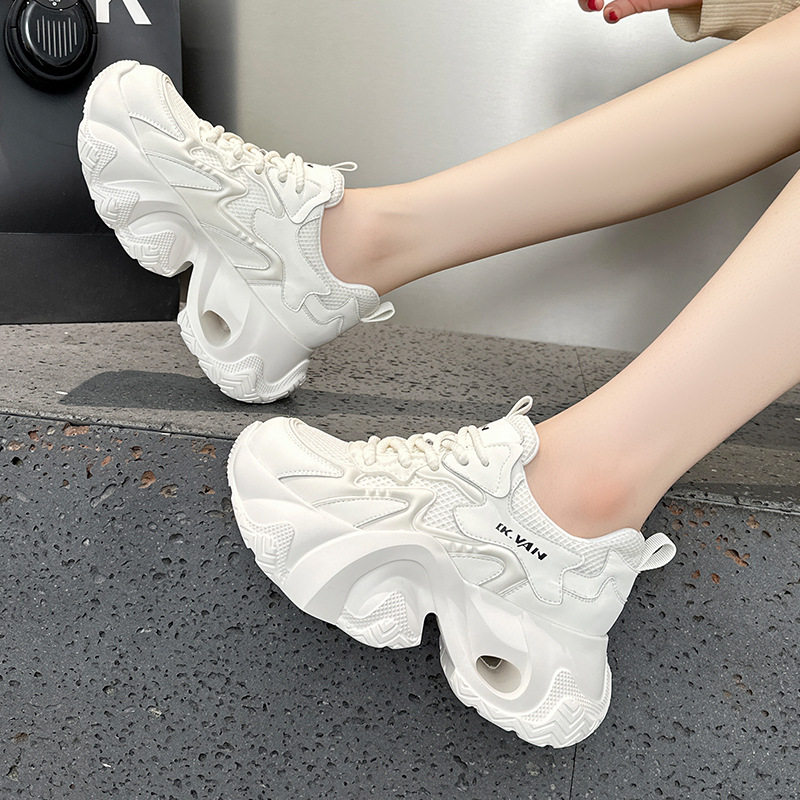 真皮厚底老爹鞋女2025早秋季新款百搭超轻跑步鞋透气小个子运动鞋