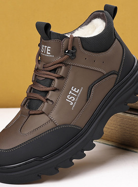 2025冬季新款休闲系带真皮加绒保暖雪地靴男靴男士高帮棉鞋男6729