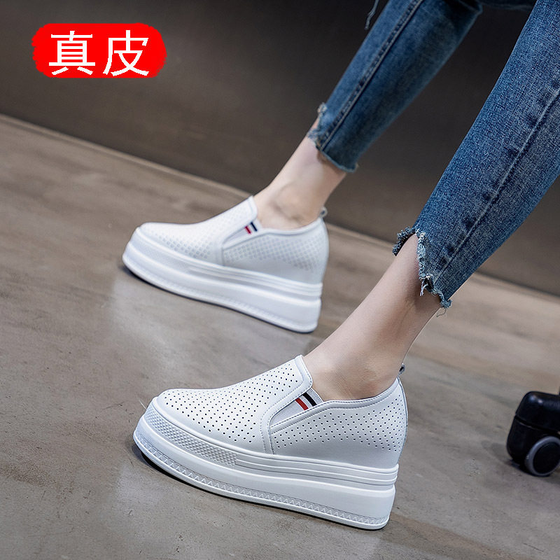 2025春夏小白女鞋女鞋新款 洞洞鞋松糕厚底内增高透气休闲鞋