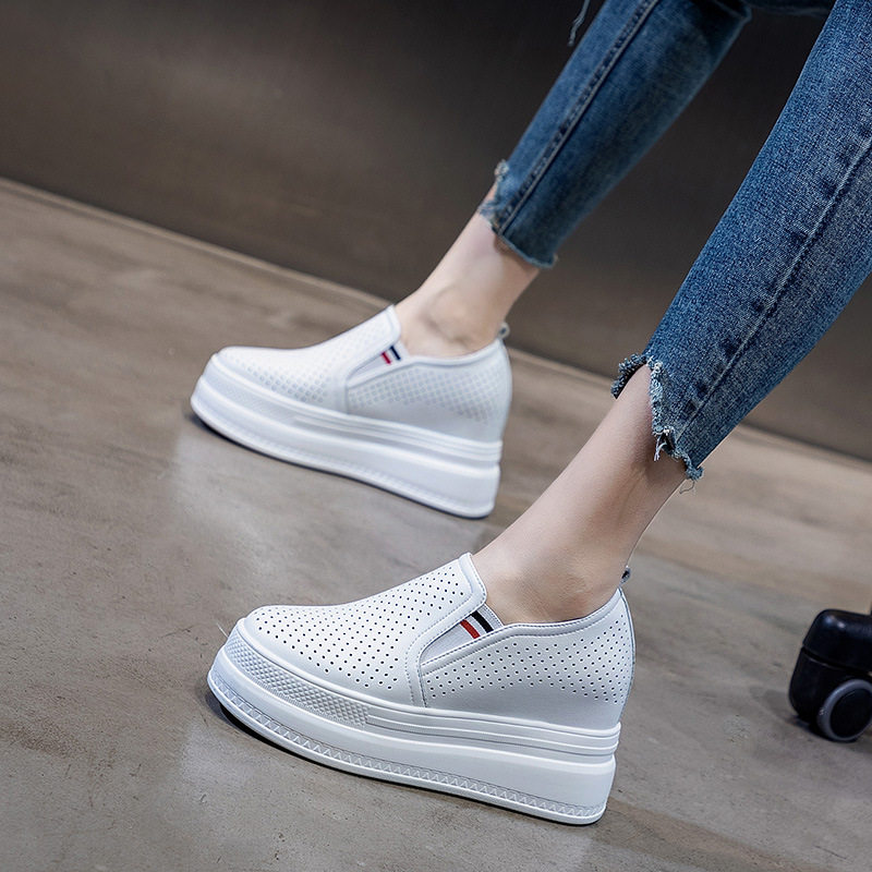 2025春夏小白女鞋女鞋新款 洞洞鞋松糕厚底内增高9cm透气休闲