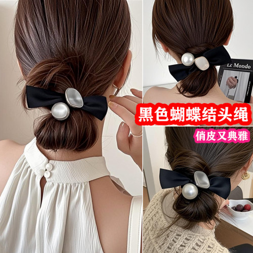 高端蝴蝶结珍珠发绳高级感扎马尾丸子头发圈不伤发头绳皮筋发饰