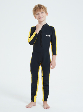 儿童保暖潜水服连体 1.5MM 李小龙款 保暖游泳防晒服黄色游泳衣