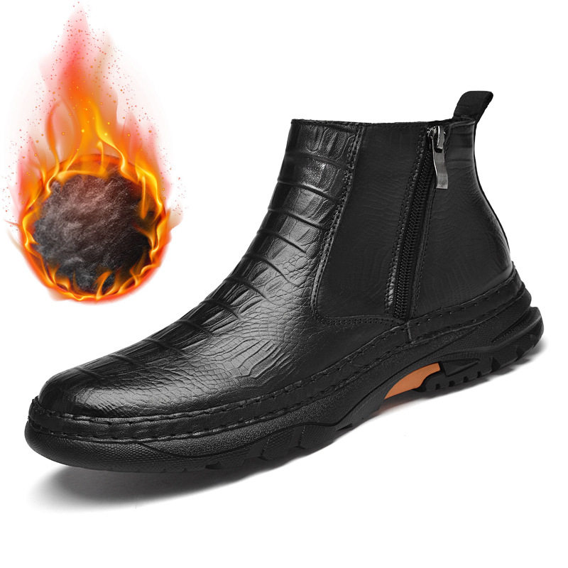 男鞋头层牛皮短靴商务皮靴户外休闲秋冬高帮拉链套脚鳄鱼纹棉靴,运动鞋new,运动休闲鞋,淘宝优惠券,粉丝福利购,淘宝优惠卷