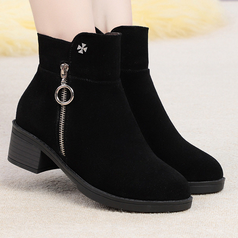 秋冬真皮短靴女软底马丁靴粗跟加绒棉靴磨砂皮靴中跟妈妈鞋大码,运动鞋new,运动休闲鞋,淘宝优惠券,粉丝福利购,淘宝优惠卷