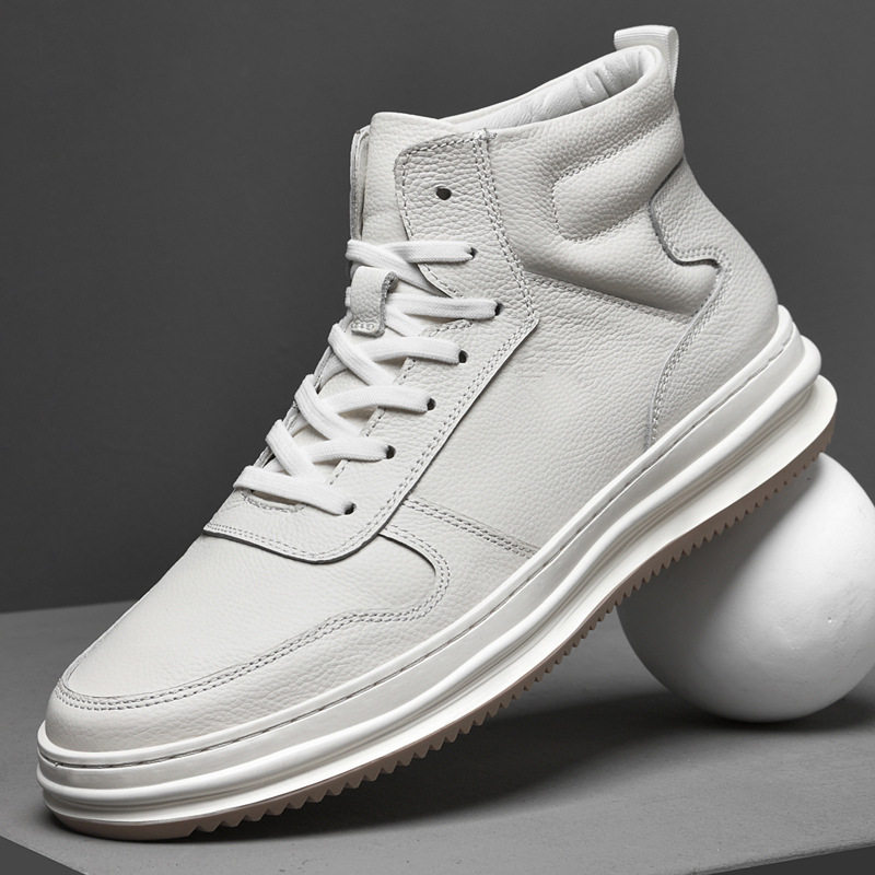 头层牛皮男鞋春秋季高帮板鞋男士真皮软底小白鞋潮流百搭中帮皮鞋,运动鞋new,运动休闲鞋,淘宝优惠券,粉丝福利购,淘宝优惠卷