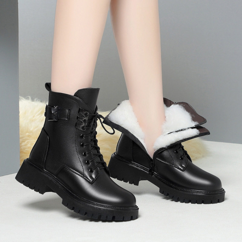 冬季新款短靴子英伦风真皮加绒加厚羊毛大棉鞋平底马丁靴女鞋,女鞋,时尚休闲鞋,淘宝优惠券,粉丝福利购,淘宝优惠卷