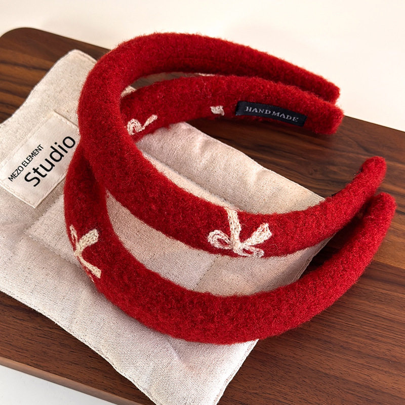 新年红色刺绣蝴蝶结高颅顶发箍女温柔外出高级感头箍发捆可爱发饰