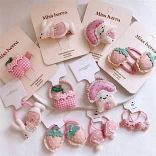 粉色系儿童布艺塞棉可爱卡通水果发夹发圈甜美女童扎头发皮筋发绳