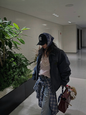 卡哈风格美式复古水洗底特律外套男女j97宽松百搭vintage短宽夹克