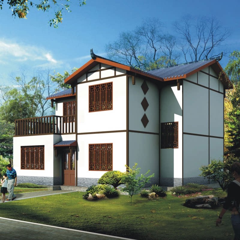 7进深10.1米100平两层别墅设计图纸中式川西民居自建房屋