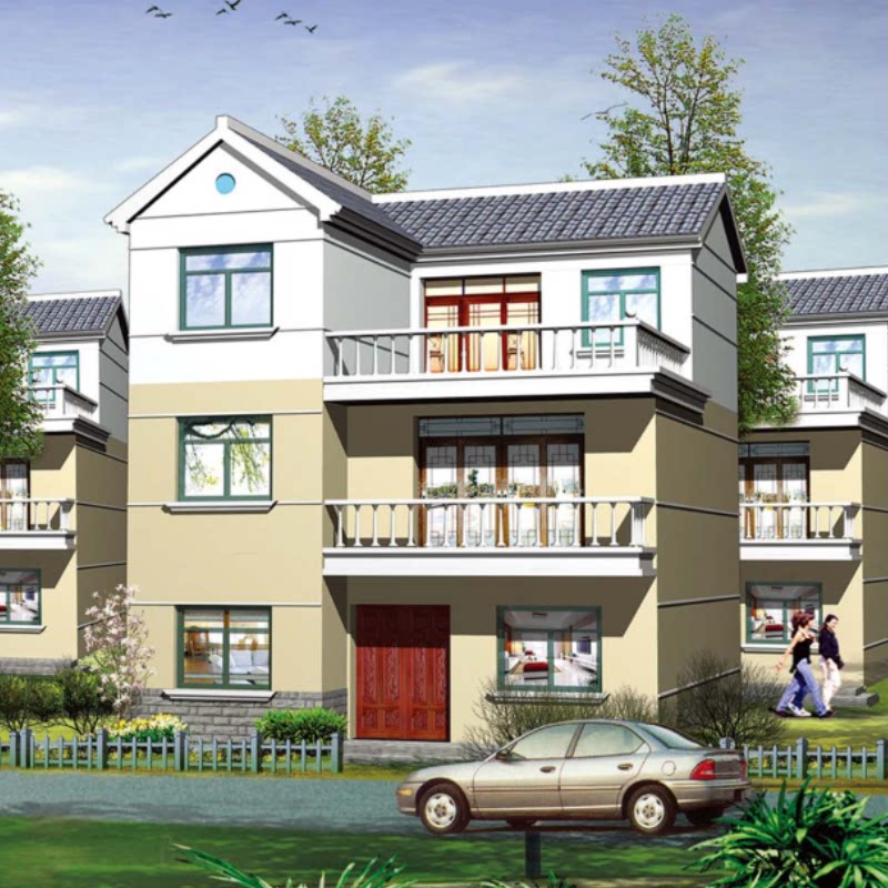 开间9进深10米84平三层别墅设计图纸浙江农村自建房屋效果图简约