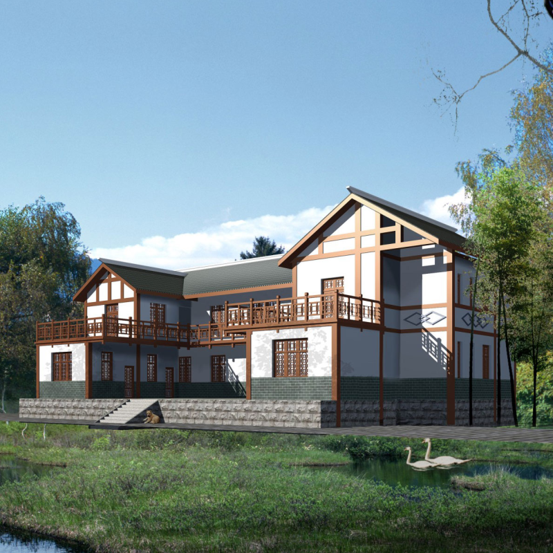 开间27.5进深18.5米303平方两层三合院别墅设计图纸农村自建房屋