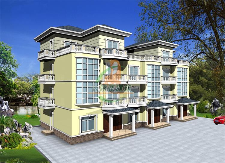 开间25进深11米四层三联排别墅设计图纸复式农村自建房外观效果图
