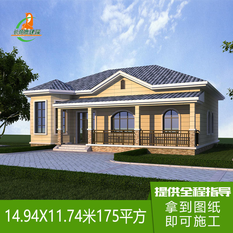 9进深11.7米175平一层网红别墅设计效果图纸农村自建房屋