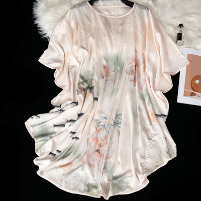 秋冬新款杭州丝绸真丝睡裙女高级宽松加大码桑蚕丝睡衣睡袍家居服