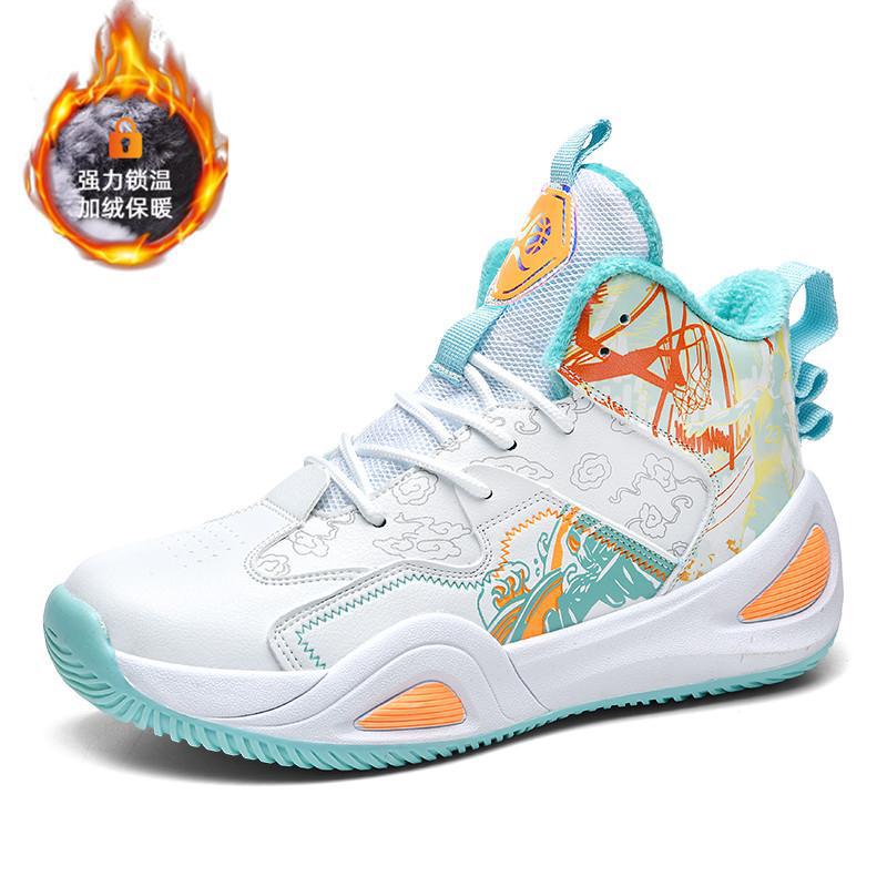 冬季加绒保暖皮面篮球鞋男女高帮青少年跑步运动鞋初中学生训练鞋