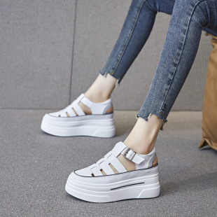 运动休闲女鞋 夏季 女百搭7cm厚底凉鞋 透气内增高小白鞋 子M021 新款
