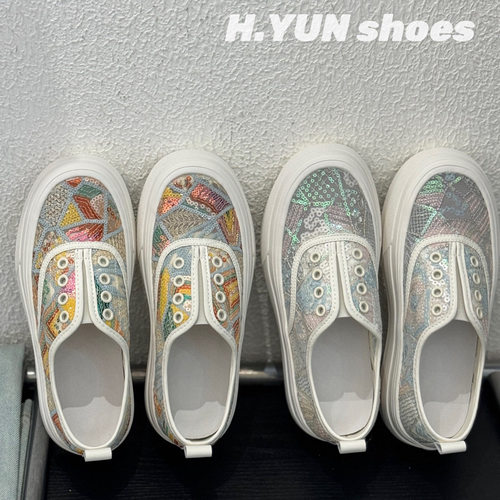 快乐玛丽乐福鞋女2025夏季新款网面一脚蹬松糕厚底亮片懒人鞋女