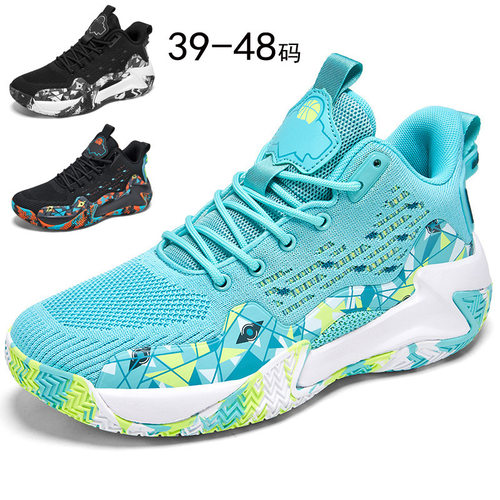 跨境外贸大码48篮球鞋男士飞织透气耐磨实战青少年学生跑步运动鞋