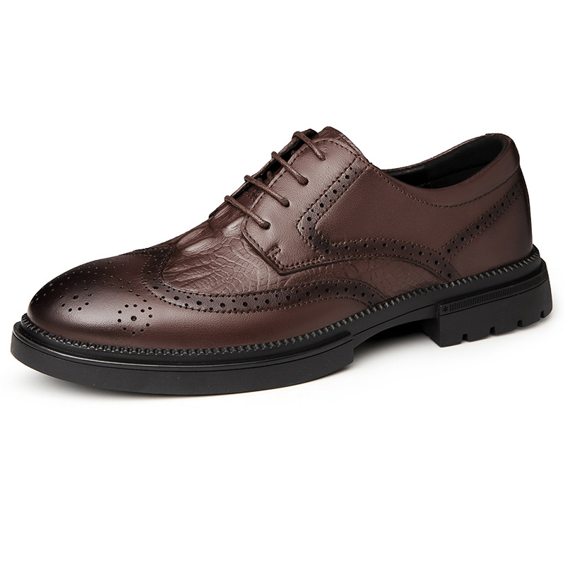 青年雕花压花鳄鱼纹英伦休闲鞋男士新款春季鞋子婚庆增高皮鞋男鞋
