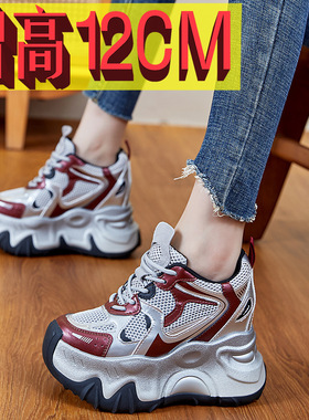 内增高女鞋12cm新款透气老爹鞋厚底网面小个子运动休闲鞋女9F003