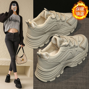 踩屎感女鞋子运动鞋女款冬季加绒年上班保暖棉鞋增高老爹鞋女
