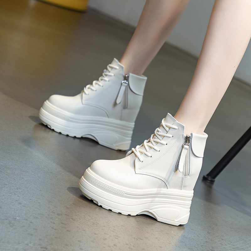 真皮12cm内增高马丁靴女鞋秋冬加绒2025新款小个子英伦风厚底短靴